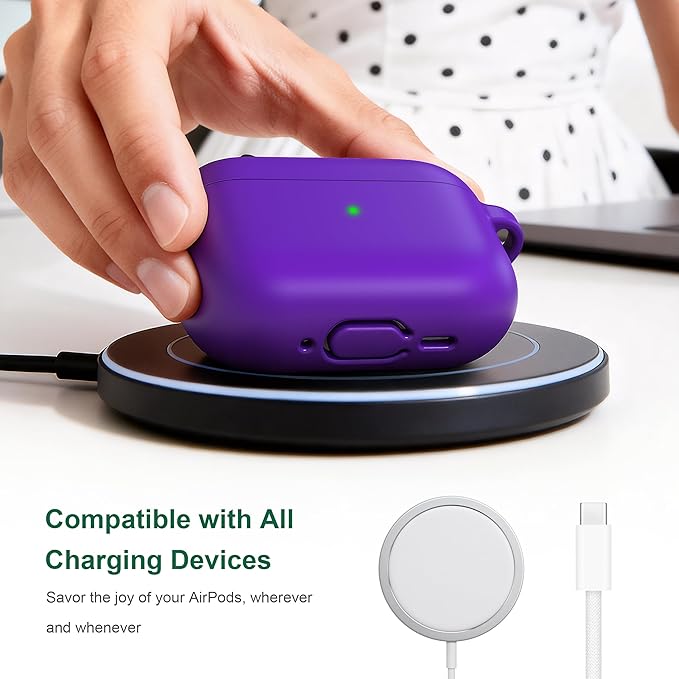 R-fun for AirPods Pro 3 Case (2025), Soft Silicone Protective Case Cover Compatible with Apple AirPods Pro 3rd Generation (USB-C Cable) for Women Men with Cleaning Kit and Keychain, Purple