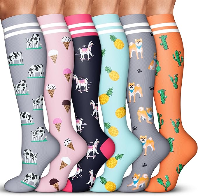 Acture 6 Pack Compression Socks for Women and Men - Knee High for Medical, Running, Nurses, Travel