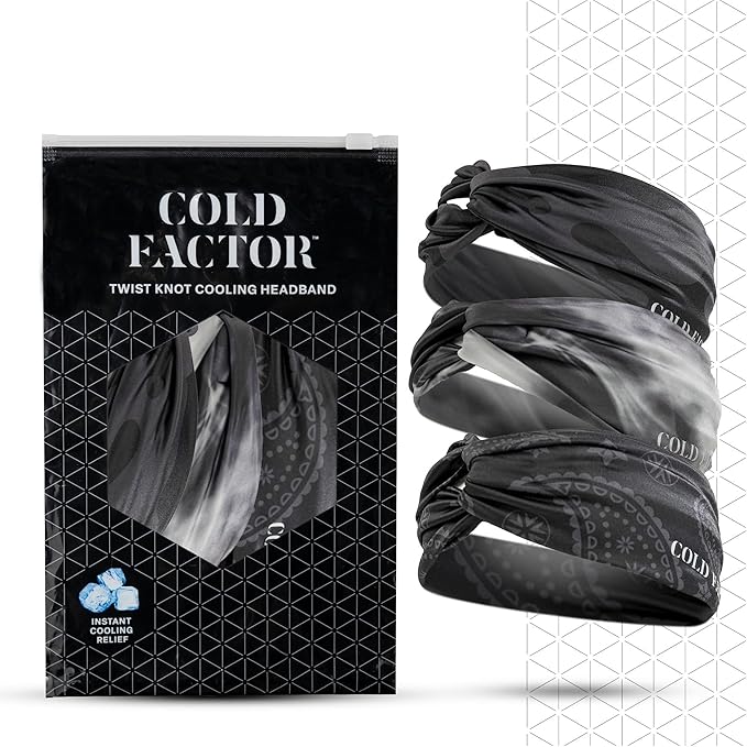 COLD FACTOR Cooling Headband for Women and Men – UPF 50+ Advanced Evaporative Comfort, Instant Cooling Sweatband for Outdoor Sports, Fitness, Yoga, Hiking, Running, and Workout