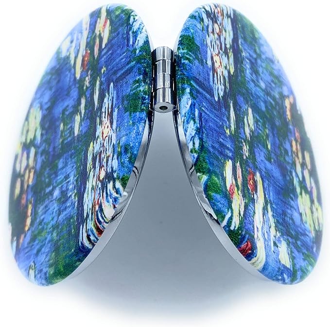 Small Handbag Mirror Compact Mirror for Girls Purse Mirror Folding Pu Leather Floral Compact Claude Monet Water Lilies Unique Gift for Sister