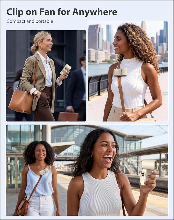 Handheld Fan Portable,0.26lb Mini Fan,Handheld/Clip-on Dual Mode,4-Speed & long lasting,USB-C Fast Charge & Power Display,compact for Outdoor/Commute/Office/Travel/Stroller,Gifts for Women men,Beige