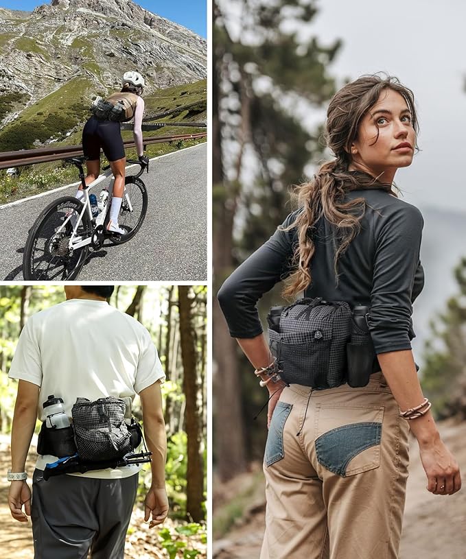Fanny Pack with Water Bottle Holder for Men Women, Hiking Waist Pack with 2 Bottle Holders, Water Bottle Carrier for Walking Dog Walking Travel Cycling Hiking Waist Bag (Bottle Not Included)