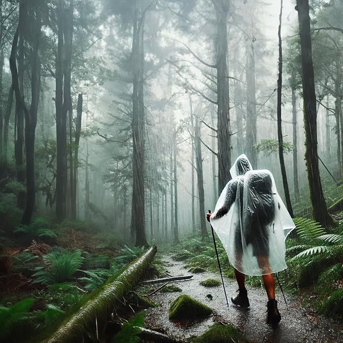 ZENO Disposable Rain Ponchos for Adults - Clear with Hood, Compact Emergency Ponchos for Hiking, Camping, Travel
