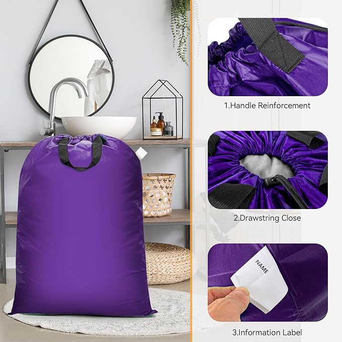 Isink Extra Large Heavy Duty Laundry Bag - 28" x 40", Travel Laundry Bag for Dirty Clothes, Purple