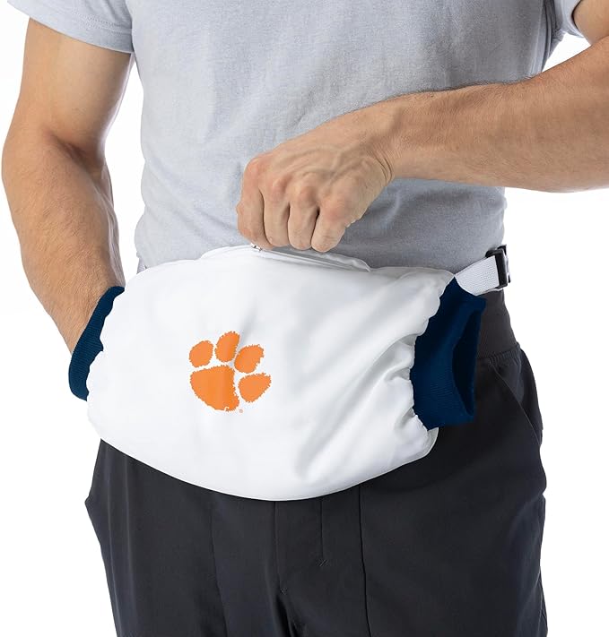 Northwest NCAA Clemson Tigers Hand Warmer with Adjustable Waist Strap, Officially Licensed Cold Weather Hand Muff for College Sports, Outdoor Sports, Insulated Pocket, Polyester, 7 x 15 in
