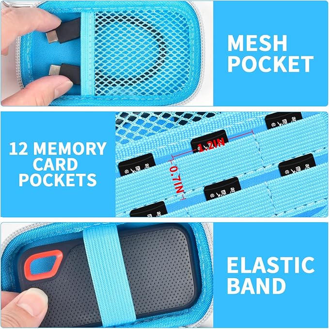 PAIYULE SSD Case for SanDisk Extreme Portable SSD Old & New Model and Extreme PRO,Hard Shell Protective Storage Bag, Fits 1TB 2TB 4TB 8TB External Solid State Drive for Travel(Lightblue)