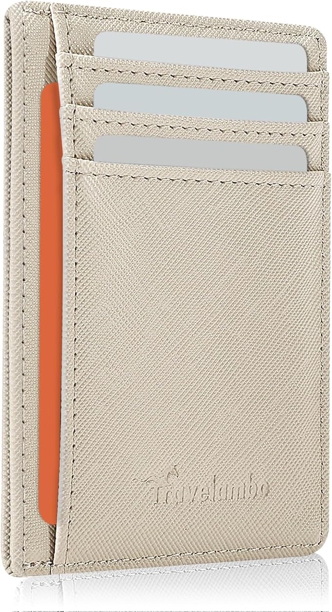 Travelambo Front Pocket Minimalist Leather Slim Wallet RFID Blocking Medium Size