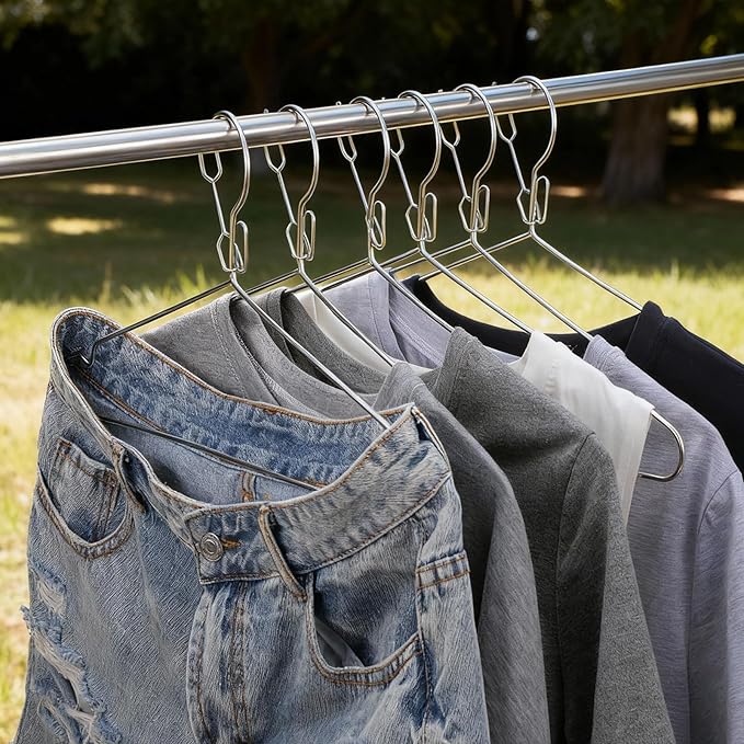 16.5” Lockable Wire Clothes Hangers, 20 Pack 4mm Windproof Stainless Steel RV Hangers Wire Heavy Duty Lock Hook Metal Closet Hanger Space Saving Metal Hanger for Closet RV Hotel Wardrobe