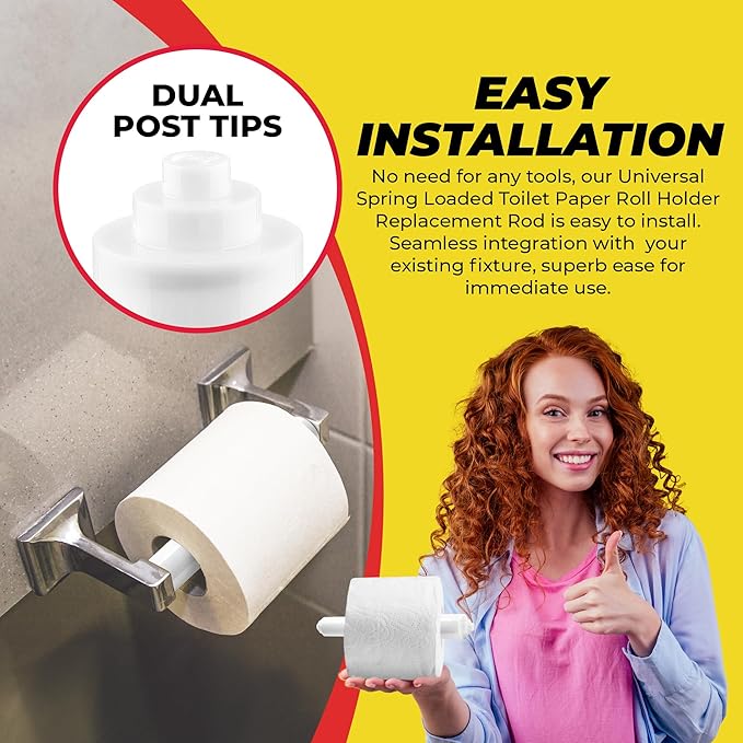 Qualihome White Universal Plastic Spring Loaded Toilet Paper Roll Holder Replacement Rod, White Toilet Paper Roll Replacement Rod