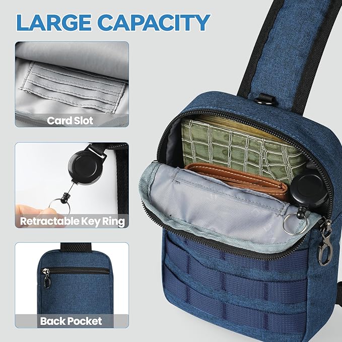 Sling Bag, Tactical Anti Theft Crossbody Bag with Zipper Lock RFID EDC Small Chest Bags for Men Women(Blue)