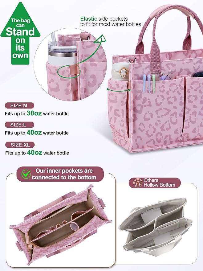 FIORETTO Womens Canvas Tote Bag Purse with Individual Compartment, Zipper Top, Reinforced Bottom & Luggage Sleeve
