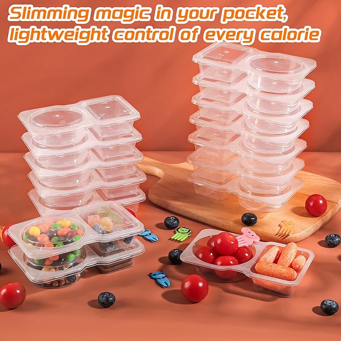 ALFEVA 24 Pcs Reusable Snack Containers with Lids Portion control, Camping Essentials,Meal Prep Containers for Kids adults On the Go Meals, 10 Forks, Snack Pack Containers for Travel