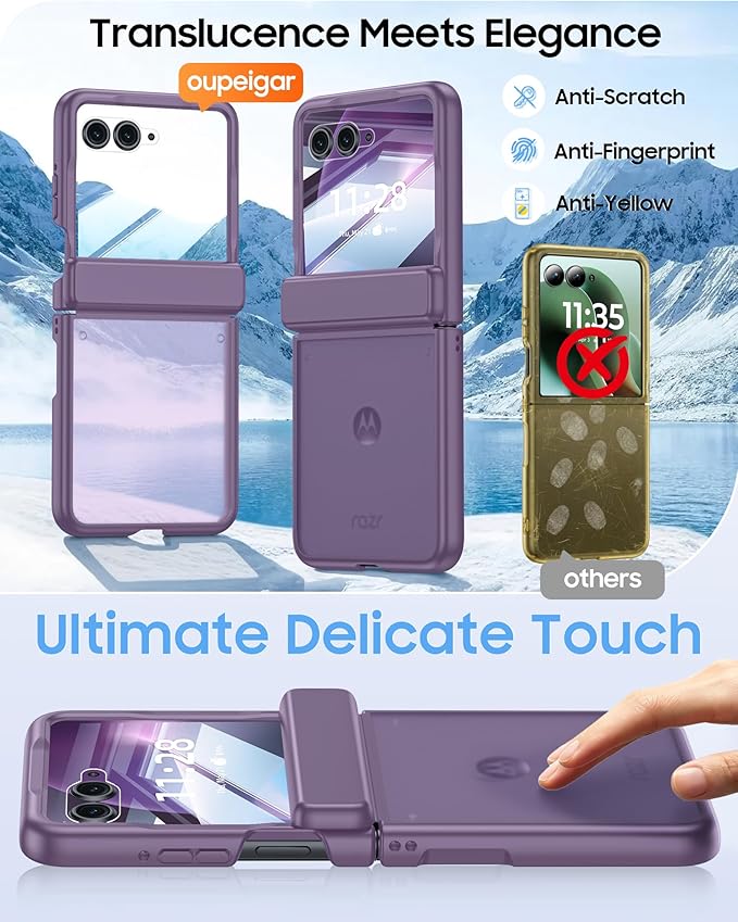 for Motorola Razr+ Plus 2026,Razr+ Plus 2025/2024 Case with Hinge Protection, Screen Protector, Skin Feel Translucent Frosted, Shockproof Cover for Razr+ 2026/2025/2024-Purple