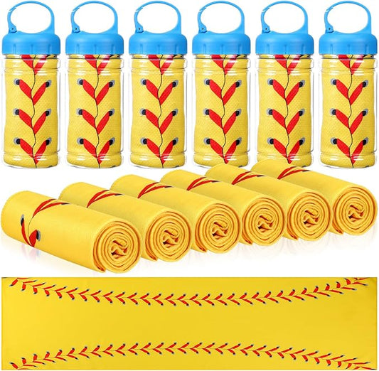 Hahafelt 12 Pack Softball Cooling Towels, Softball Ice Towels for Neck, 40"x12" Breathable Chilly Towel with Plastic Container, Microfiber Sport Towel for Players Team Gift Sport Party Favors