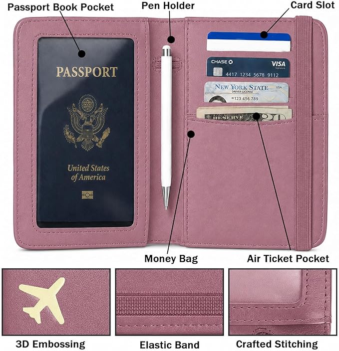 ZOPPEN RFID Blocking Passport Holder for Travel – PU Leather Waterproof Lightweight Passport Cover Wallet for Women Men, Travel Organizer with Card Slots for Airline Tickets & Passport Book, Purple