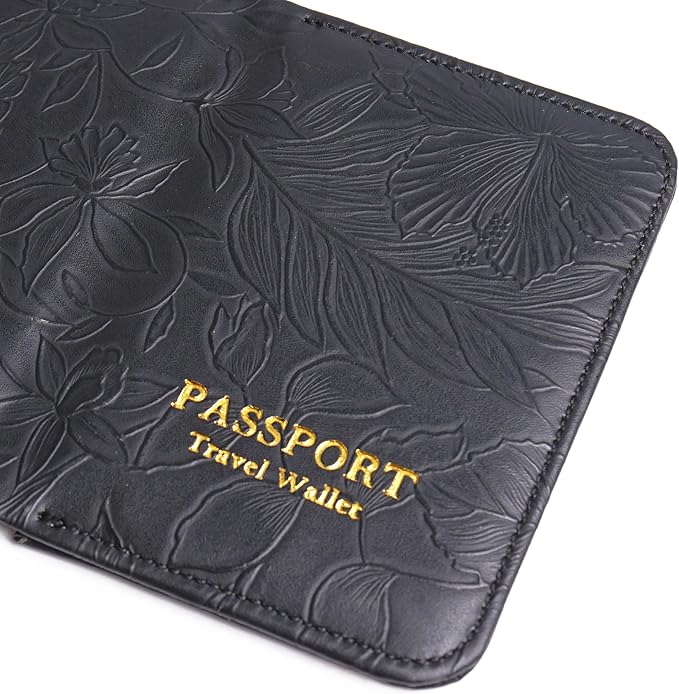 lizimandu Passport Holder with Airtag Slot, Airtag Passport Wallet for Men Women, Slim Leather Passport Holder Case Family for Travel Anti-Lost(1-Carved Black)
