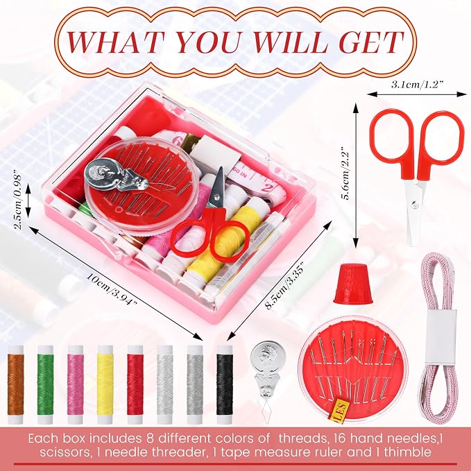 Knitgrip 24 Pack Small Sewing Kit Bulk Emergency Sewing Kit Mini Storage Box with Threads Scissors Needles for Home Travel Beginner