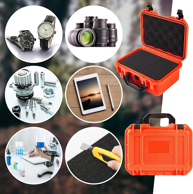 Relaxweex 1 Pcs Waterproof Hard Case with DIY Customizable Foam Insert Portable Protective Case with Knife for Camera Drones Equipments Tools Test Instruments(Reddish Orange,22.4 x 16.1 x 10.2 Inch)