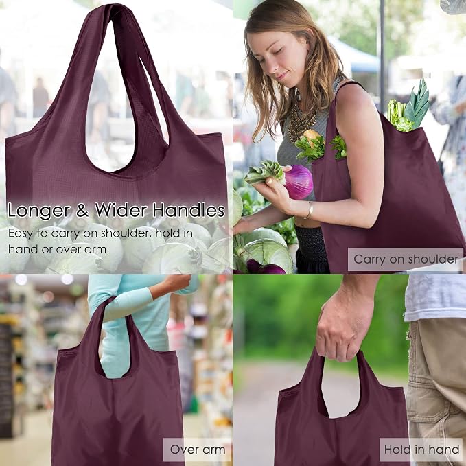 BeeGreen 20 Pack Reusable Grocery Bags w Storage Pouch Reusable Shopping Bags Bulk w Elastic Band Colorful 50LBS X-Large Foldable Fabric Bags Machine Washable Heavy Duty Tote Bags for Groceries