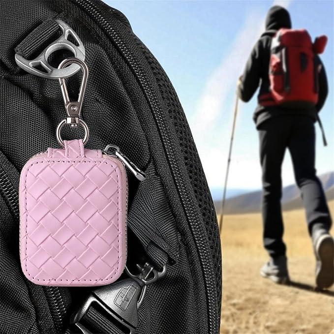 Earbud Case, Headphone Storage Case for AirPods 4/1/2/3/Pro 2, Leather Plaid Zipper Carrying Pouch Earbuds Bag with Keychain for Wireless Earphones, Wired Headphone & USB Cable Lattice Pink