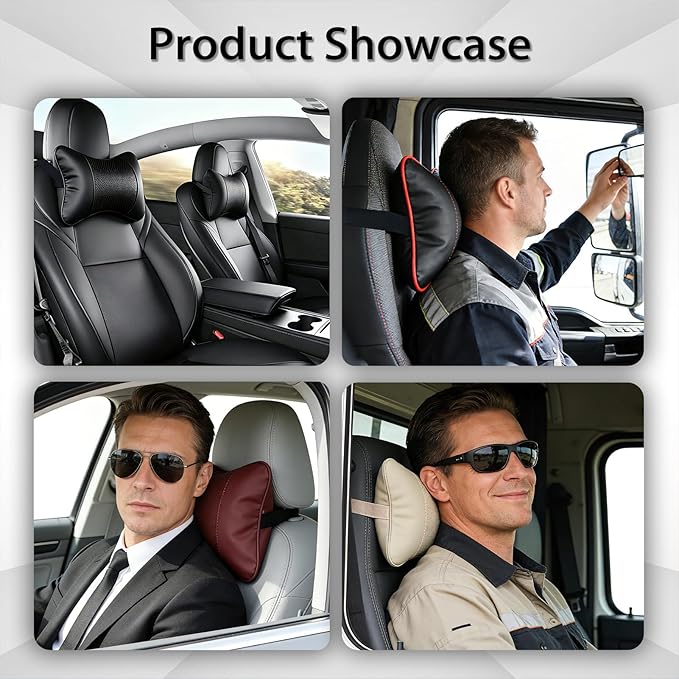 2 Pack Car Neck Pillow Soft Breathable Headrest Pillows for Driving Support, Universal Fit for Most Car Seats Decor Accessories（Black）