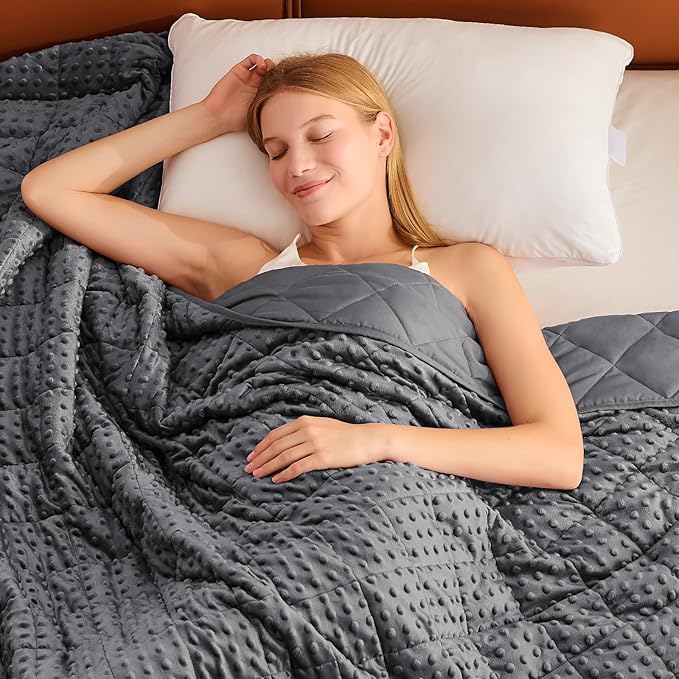 Grey Weighted Blanket for Adults 20lbs, 48"x72", Twin Full Size Cooling Minky Heavy Throw Blanket for 180-220lbs, Soft Winter Thick Big Blankets Weighted Comforter Gifts for Sleeping