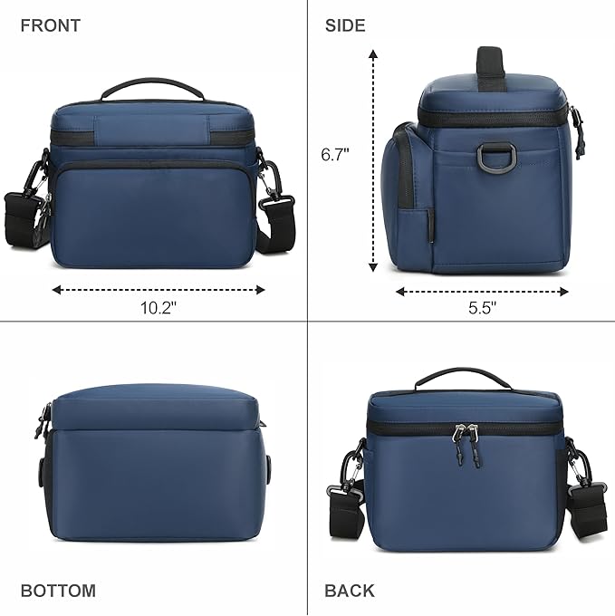 Padwa Lifestyle Blue Small Portable Camera Bag - Compact Nylon Camera Photography Bag Weather Resistant with Lens Compartment,Casual Camera Bag for Small Digital,SLR,Mirrorless Cameras