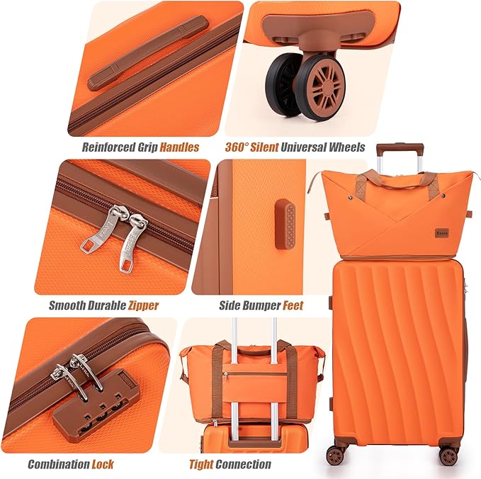 Luggage Sets 6 Piece Suitcases with Wheels,ABS Hard Case Suitcases with Spinner Wheels,Durable Travel Luggage(Orange, 6 Piece Set(16"/20"/24"/28))