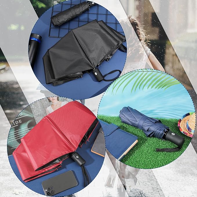 Jexine 6 Pcs Windproof Travel Umbrella for Rain Compact Small Automatic Lightweight Portable Umbrella for Men Women Backpack
