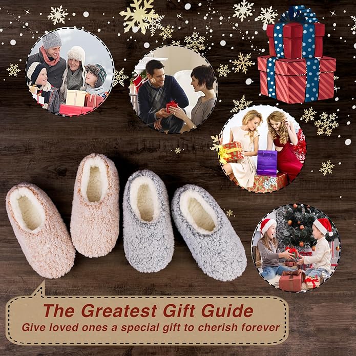 cosyone1997 2-Pair Slippers for Women Indoor Non Slip Soft Sole Plush Sherpa Lined Cozy Comfortable House Slippers