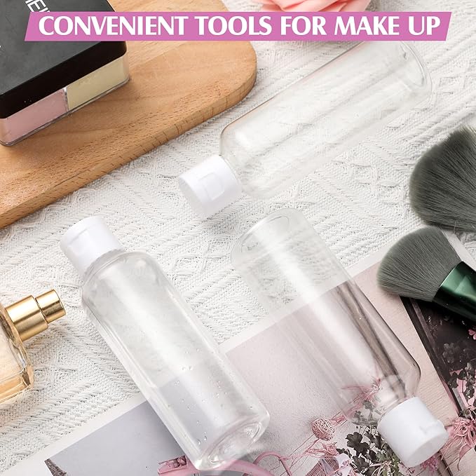 50 Pcs 3.4 oz Travel Bottles for Toiletries TSA Approved Leakproof Plastic Empty 100 ml Travel Size Bottles Bulk Refillable Squeeze Clear Container for Cosmetic Shampoo Liquids(Clear, White)