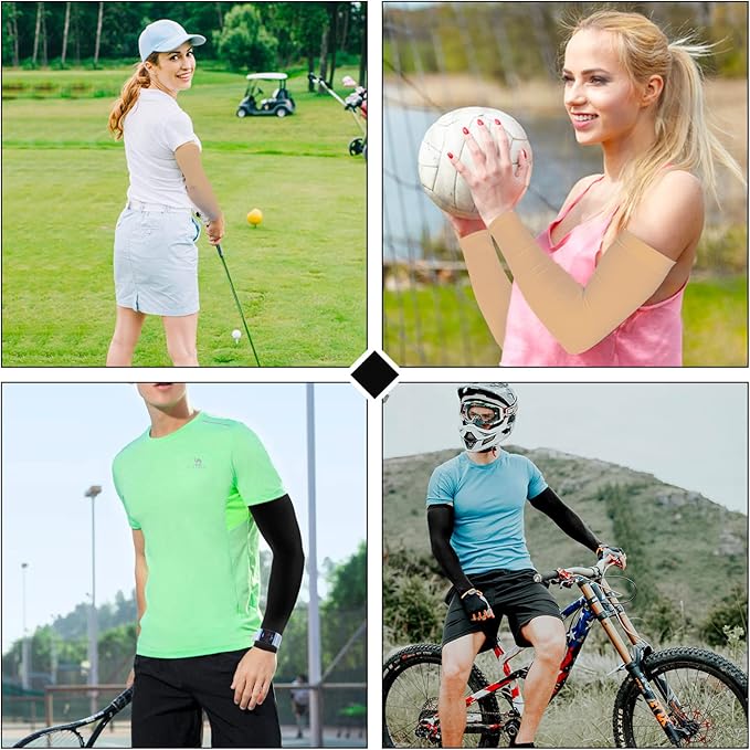 2 Pairs UV Protection Cooling Arm Sleeves Compression Sun Sleeves for Men Women Youth, Tattoo Cover Up, UPF 50