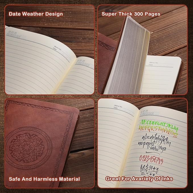 Fetinar 2026 Leather Vintage Journal Notebook,300 Pages,Leather Softcover Lined Journal Notebooks for Women Men,Notebook Journals for Writing Travel,Business,Office,5.7'' X 8.3'',Brown