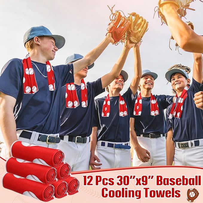 Peryiter 12 Counts Mini Cooling Towel, 30" x 9" Baseball Softball Soccer Golf Sweat Towel, Breathable Chilly Rag, Microfiber Sport Rags for Team Gym Running Coach Gift