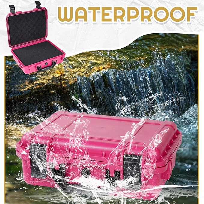 Relaxweex 1 Pcs 11.3 x 12.4 x 6.5 Inch Waterproof Hard Case with DIY Customizable Foam Insert Portable Protective Case with Knife for Camera Drones Equipments Tools Test Instruments(Rose Red)