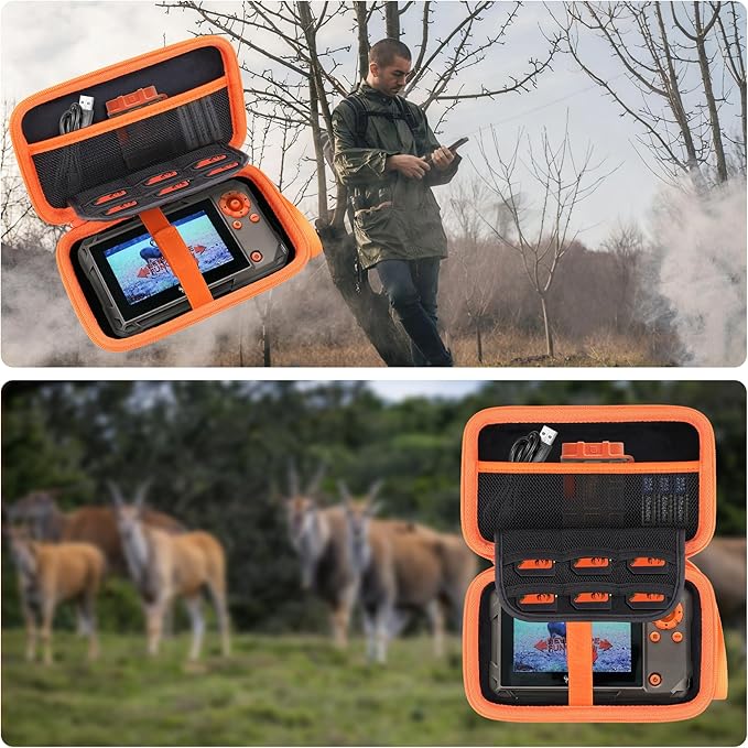 co2CREA Hard Case Replacement for Wildgame Innovations Trail Pad VU60 / Stealth Cam SD Card Reader Viewer 4.3" LCD Screen, Black Case + Orange Zipper