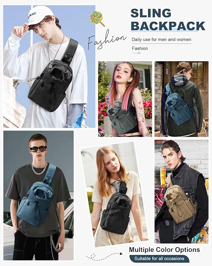 SEAFEW Sling Backpack bag for Men Peacock Blue, Tactical Backpack Shoulder Daypack Mini Anti-Theft Cross Body Motorcycle Chest Bags, Small One Strap Backpack for Casual Travel Hiking Outdoor Sports