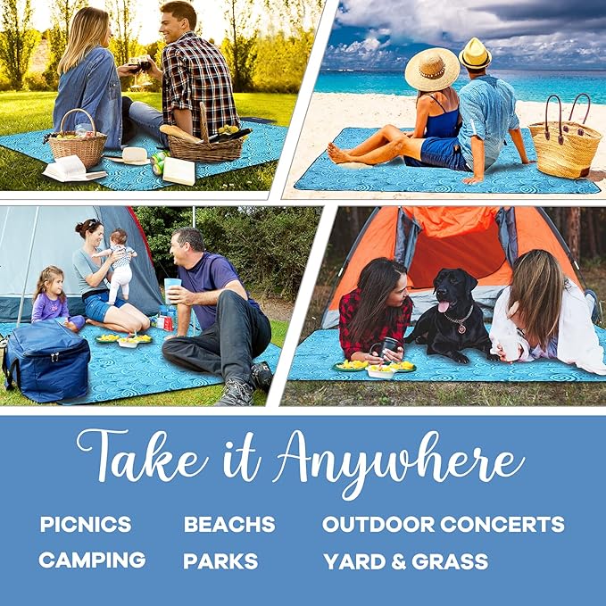 ZOMAKE Picnic Blanket Waterproof Sandproof Large Foldable Blankets,79"x79" Concert, Beach, Yard, Outdoor Grass Mat(Peacock Blue)
