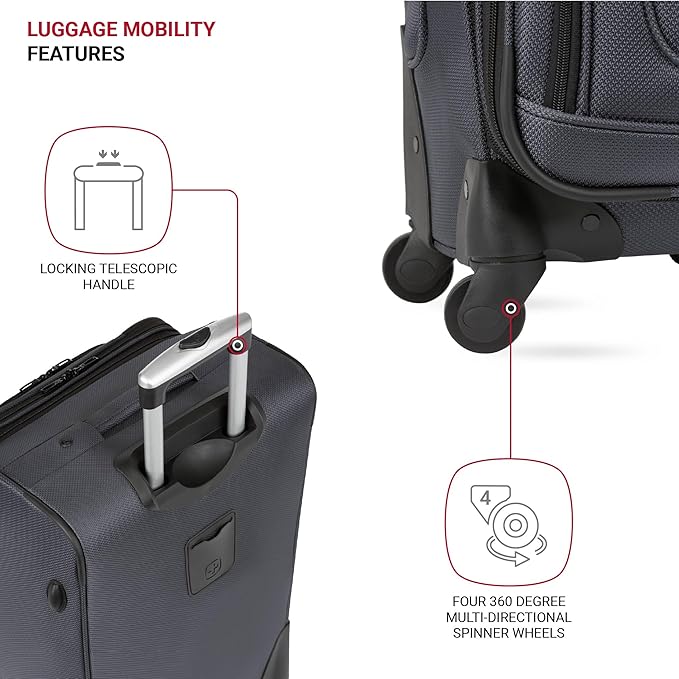 SWISSGEAR Sion Softside Expandable Spinner Luggage Durable Lightweight Travel Suitcase, Dark Grey, 2-Piece Set (Carry-On/Medium)