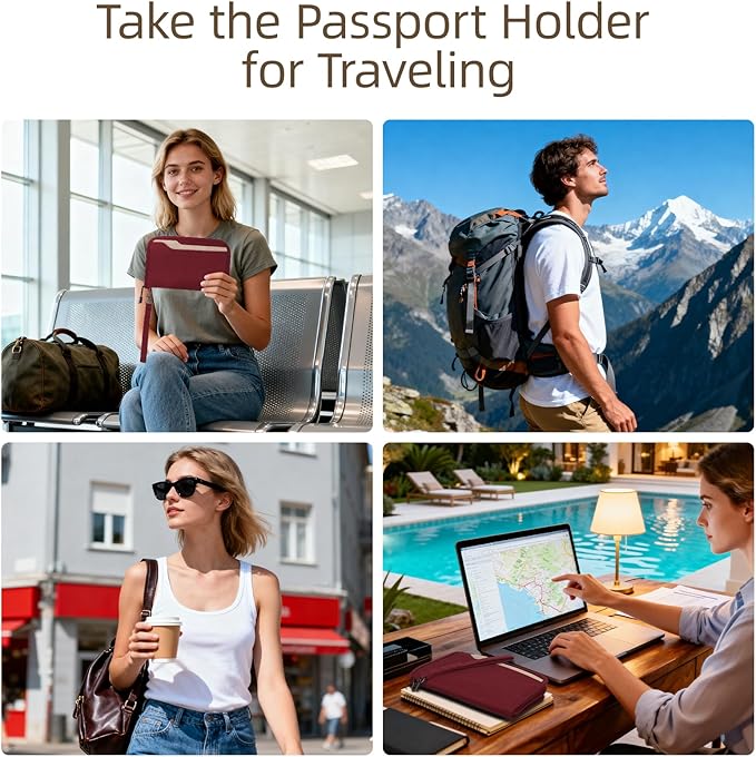 ZOPPEN Passport Holder Family RFID Passport Wallet, Passport Holder Women/Men, Travel Wallet Documents Organizer Zipper Case with Removable Wristlet Strap, Travel Essentials for Flying
