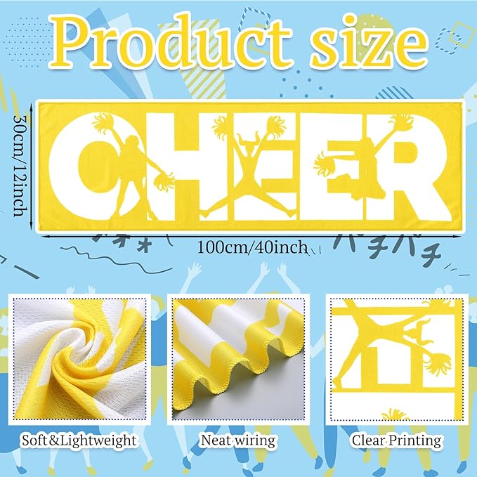 12 Pcs Cheerleader Cooling Towel Cheer Gifts Bulk for Team Cheer Sports Gifts with Bags 40" x 12" Breathable Chilly Microfiber Cooling Towel for Yoga Sport Gym Party Favor (Yellow)