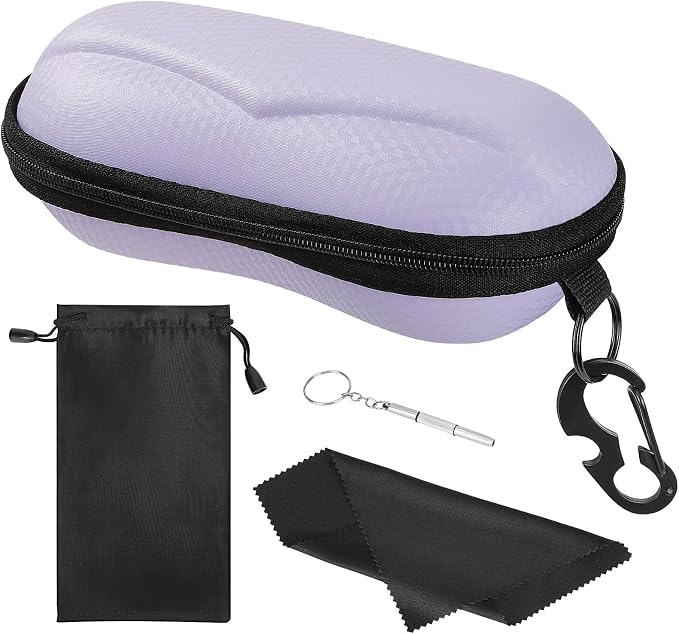 MoKo Semi Hard Shell Sunglasses Case, Unisex Protective Eyeglass Case Glasses Case Holder with Metal Hanging Hook