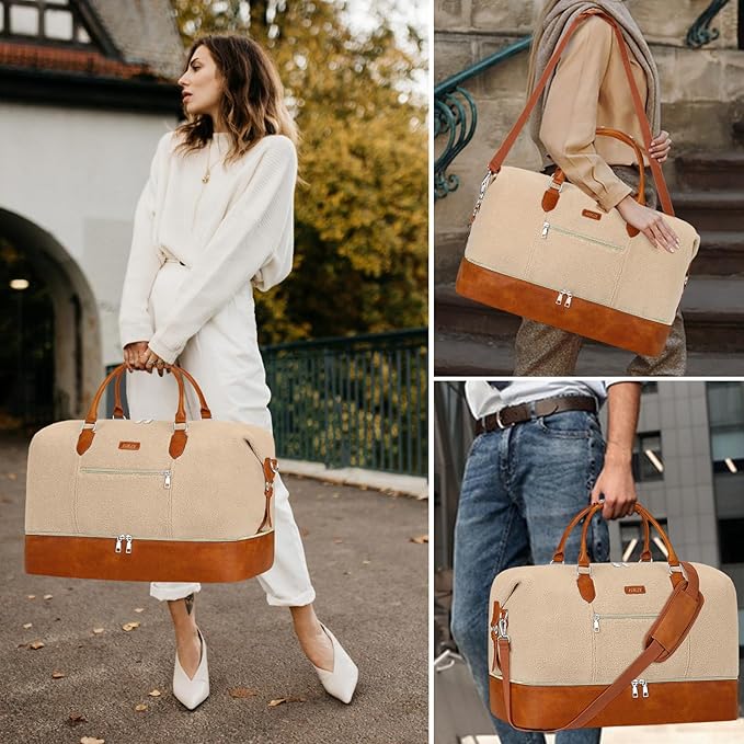 ITIEZY Weekender Overnight Bag for Women - Large Travel Duffel Bag with Shoe Compartment, Gym Duffel Bag Hospital Bag Carry On Tote Bags for Airplanes with Crossbody Bag Toiletry Bag 3Pcs Set