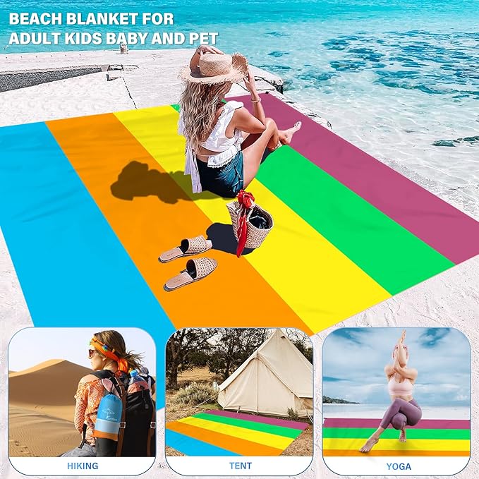 Famstar Beach Blanket Oversized Extra Large 78"X81"/10'X9',Waterproof Sandproof Beach Blanket 2-8 Adults Lightweight Durable for Travel Camping Hiking Picnic