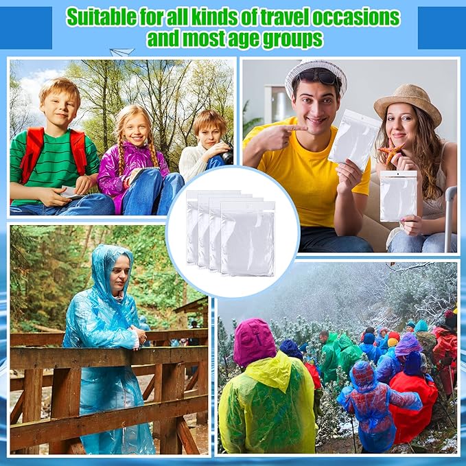Handepo 100 Pack of Adult Rain Ponchos with Hood Disposable Plastic Rain Ponchos Bulk Emergency Raincoat for Men Women Adult