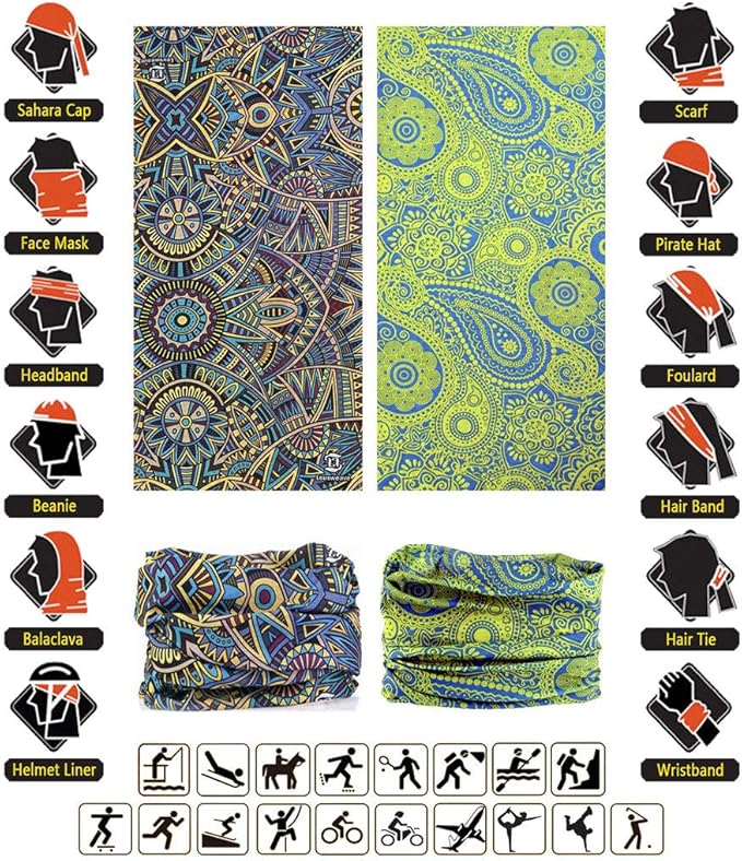 VANCROWN Headband Neck Gaiter Head Wrap Headwear Face Mask Magic Scarf Bandana for Men and Women