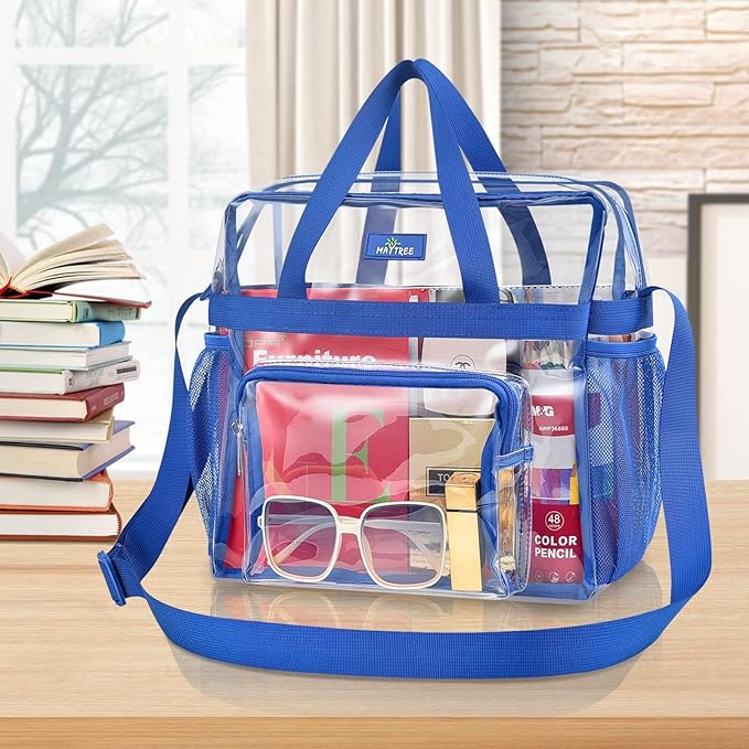 Bagenius Clear Tote Bag Stadium Approved, Game Day Satchel Bag with ‌Non-detachable Reinforced Strap for Concert, Work, Sport