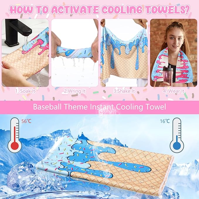 Peryiter 12 Counts Mini Cooling Towel, 30" x 9" Baseball Softball Soccer Golf Sweat Towel, Breathable Chilly Rag, Microfiber Sport Rags for Team Gym Running Coach Gift