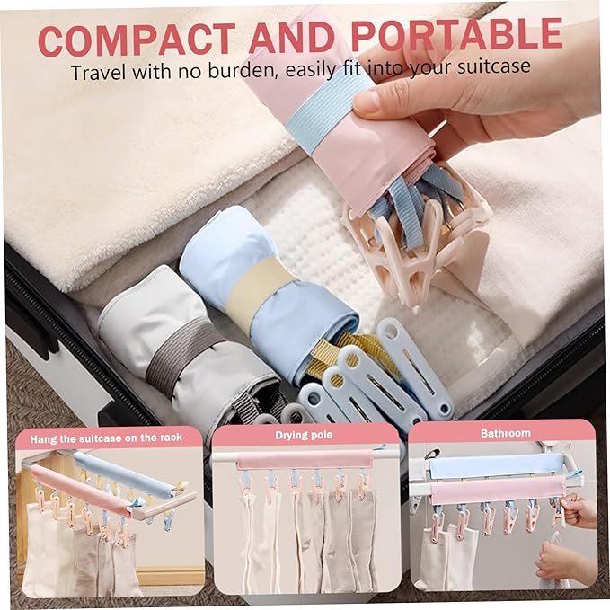 3Pcs Travel Hangers, Portable Foldable Hangers with 6 Clips for Swimsuit, Towel & Sock Space-Saving Drying Rack for Hotels, Camping.