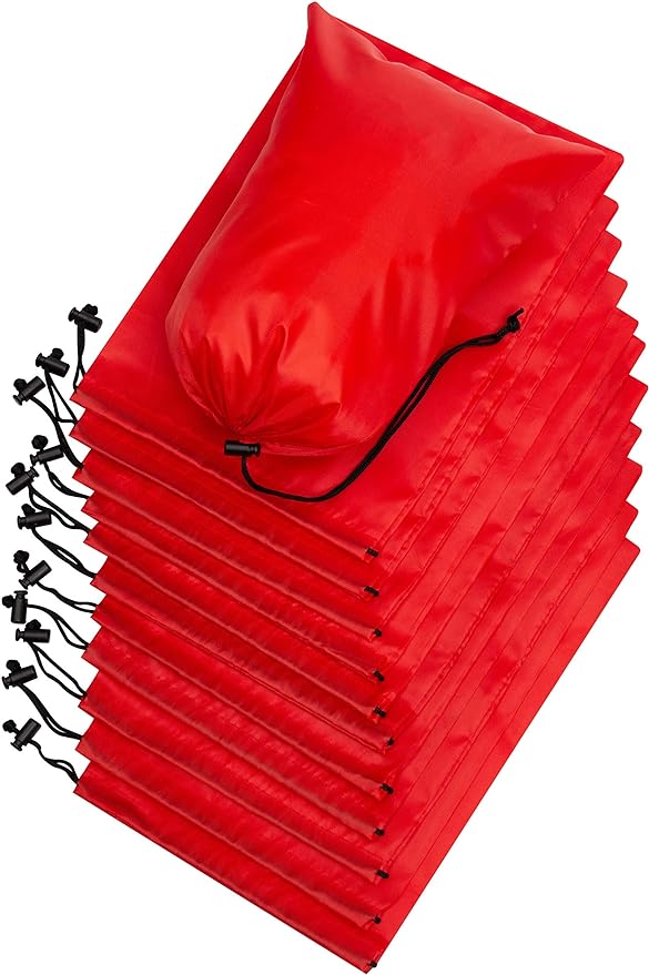 PALTERWEAR Drawstring Pouch with Toggle (8 x 11 Inch, 12 Pack, Red) Nylon Cinch Bag for Travel, Gym, DIY and Storage
